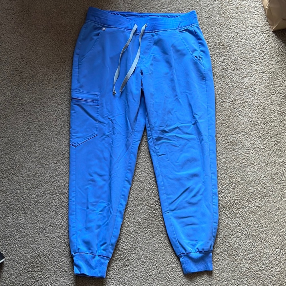 Bundle of 5 - Figs Zamora joggers scrub pants, ceil blue, size medium petite